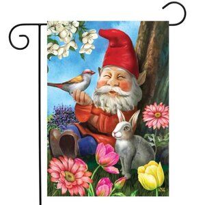 Garden Gnome Flag Garden Yard Flag All Weather Floral 12.5 x 18 inch Multicolor